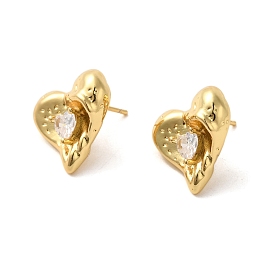 Brass with Cubic Zirconia Heart Stud Earrings, Long-Lasting Plated, Cadmium Free & Lead Free