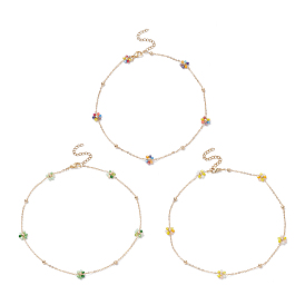 Collier de chaîne de lien de fleur de perles de verre, bijoux en laiton pour femmes