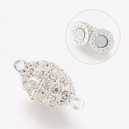Alloy Magnetic Clasps with Loops, With Rhinestone, Oval, 25x13mm, Hole: 2mm