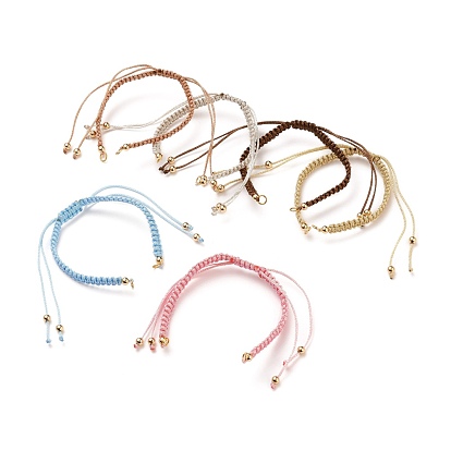 Adjustable Braided Polyester Cord Bracelet Making, with 304 Stainless Steel Open Jump Rings, Round Brass Beads