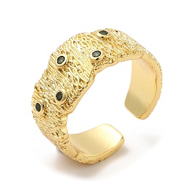 Rack Plating Brass Cuff Rings, Cubic Zirconia Wide Band Open Ring for Women, Lead Free & Cadmium Free