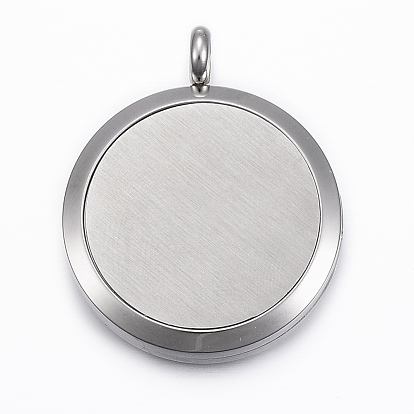 316 Surgical Stainless Steel Diffuser Locket Pendants, with Perfume Pad and Magnetic Clasps, Flat Round with Tree of Life, Stainless Steel Color