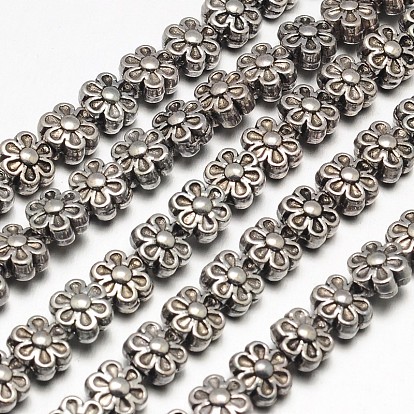 Estilo tibetano hebras de perlas de aleación de flores, sin plomo, cadmio, níquel, 6.5x4.5 mm, agujero: 1 mm, sobre 35 unidades / cadena, 8 pulgada