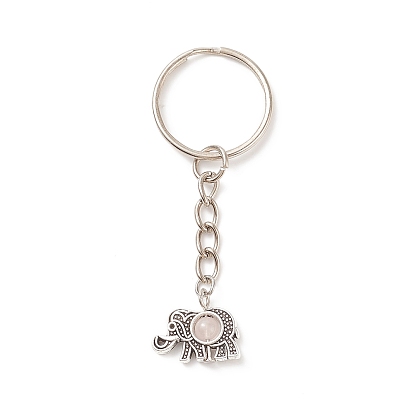 Elephant Owl Butterfly Eye Shaped Natural & Synthetic Gemstone Pendant Keychain, with Tibetan Style Alloy Finding