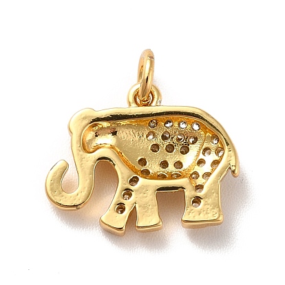 Rack Plating Brass Micro Pave Cubic Zirconia Pendants, with Jump Rings, Long-Lasting Plated, Elephant, Clear