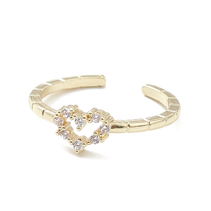 Открытое кольцо-манжета с полым сердцем из прозрачного кубического циркония, украшения из латуни для женщин