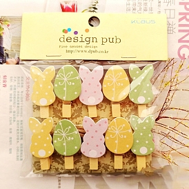 Easter Egg and Bunny Wooden Spring Clips, with Hemp Rope, for Ticket, Note, Photo, Snack Bags, Office School Supplies