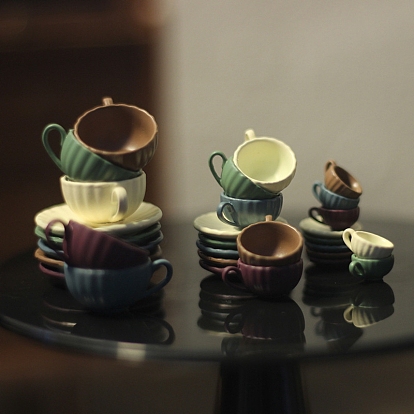 Мини чайные сервизы, включая фарфоровую чашку и блюдце, ложка из сплава, миниатюрные украшения, аксессуары для кукольного домика в микроландшафтном саду, притворяясь опорными украшениями