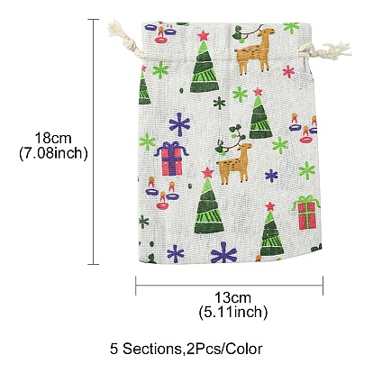 10Pcs 5 Styles Printed Polycotton(Polyester Cotton) Packing Pouches Drawstring Bags, Rectangle