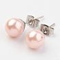 Shell Pearl Ball Stud Earring Findings, with 304 Stainless Steel Ear Stud Components