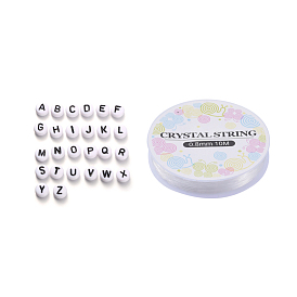 520pcs alphabet perles acryliques, avec 1 rouleau de fil de cristal élastique, plat rond