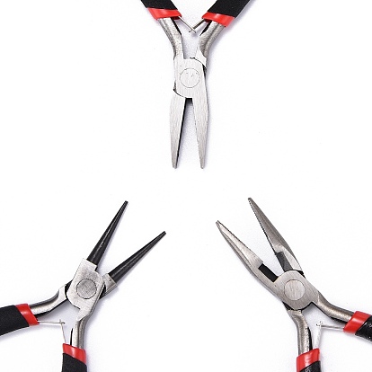 Carbon Steel Jewelry Pliers Sets, Polishing, Flat Nose, Round Nose Pliers and Wire Cutter, 12.2~13cm, 3pcs/sets