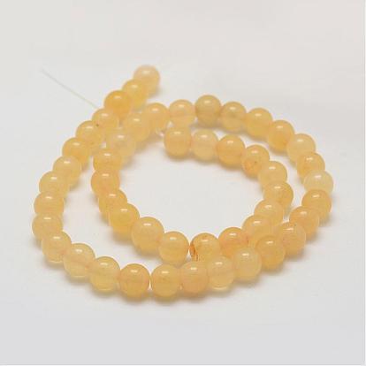 Natural White Jade Beads Strands, Dyed & Heated, Round