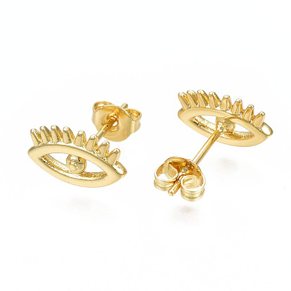 Brass Evil Eye Stud Earrings for Women, Nickel Free