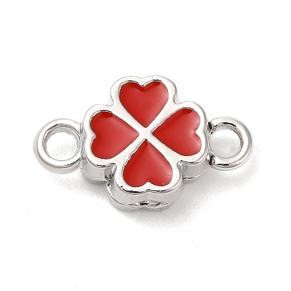 Brass Magnetic Clasps, Red Enamel Clover Magnetic Clasps