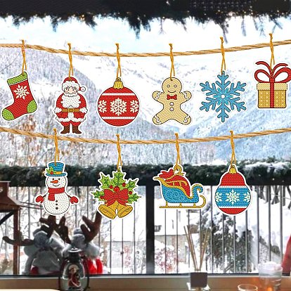 Kits de decoración colgante de pintura de diamante diy con tema navideño, incluyendo colgante, diamantes de imitación de resina, bolígrafo adhesivo de diamante, plato de bandeja y arcilla de cola
