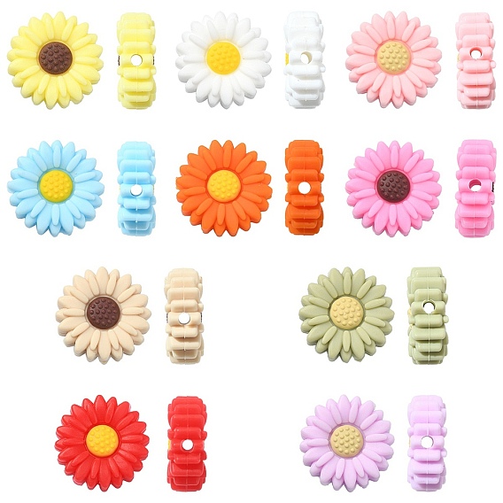 10pcs 10 couleurs perles de silicone écologiques de qualité alimentaire, perles à mâcher pour les jouets de dentition, Diy soins infirmiers colliers faisant, marguerite