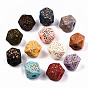 Painted Natural Wood Beads, Laser Engraved Pattern, Faceted, Polygon with Leopard Print