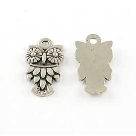 Tibetan Style Alloy Pendants, Owl, Cadmium Free & Lead Free, 19.5x10.5x2.5mm, Hole: 1.5mm, about 1136pcs/1000g