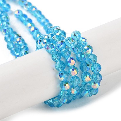 Transparentes perles de verre de galvanoplastie brins, de couleur plaquée ab , facette, ronde