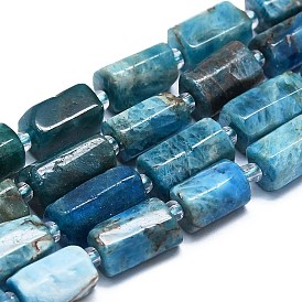 Brins de perles d'apatite bleu naturel, avec des perles de rocaille, facette, colonne