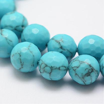 Synthetic Turquoise Bead Strands, Round, Dyed, Faceted, Round