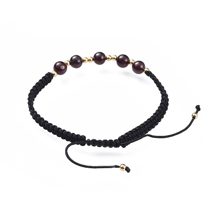 Bracelets de perle tressés de pierres précieuses naturelles réglables, bracelet en nylon avec nœud carré, avec les accessoires en laiton