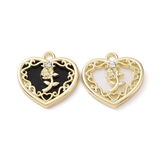 Alloy Micro Pave Cubic Zirconia Pendants, with Resin, Light Gold, Heart with Rose