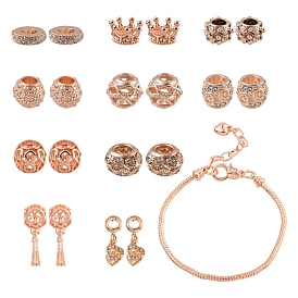 Kit de fabrication de bracelets de style européen bricolage, y compris les perles européennes en alliage strass et les breloques pendantes, laiton européen et fabrication de bracelets