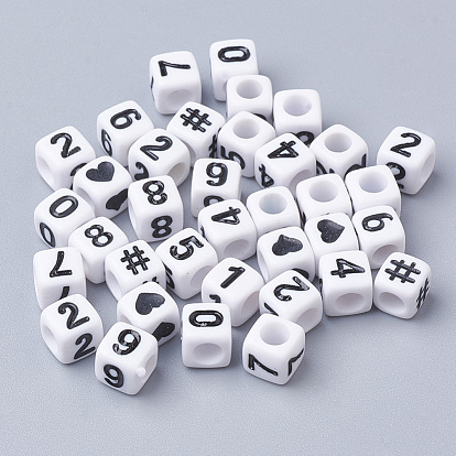 Acrylic Beads, Cube with Number