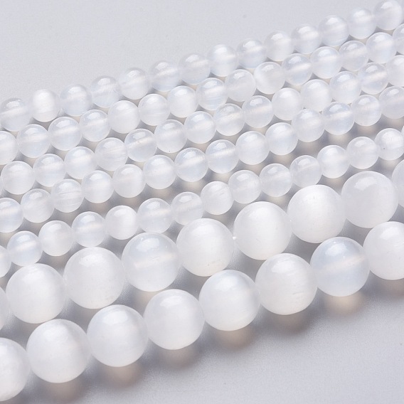 Brins de perles de sélénite naturelles, ronde