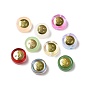 Transparent Spray Painted Glass Beads, with Golden Brass Findings, Flat Round with Smile