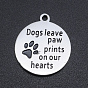 201 Stainless Steel Etched Pendants, Quote Charms, Flat Round, Paw Print