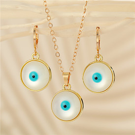 Colorful Pearl Blue Eye Jewelry Set with Creative Round Metal Lock Collar Necklace and Earrings