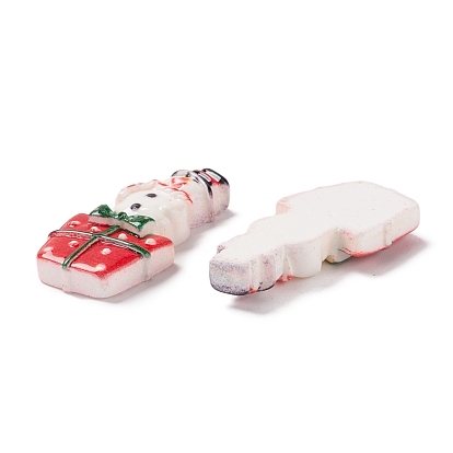 Кабошоны из непрозрачной смолы на новогоднюю тематику, снеговик с подарочной коробкой