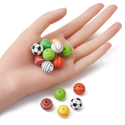 Ball Style Food Grade Eco-Friendly Silicone Focal Beads, Chewing Beads For Teethers, DIY Nursing Necklaces Making