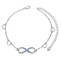 SHEGRACE 925 Sterling Silver Link Anklets, with Blue Corundum, Heart and Infinity