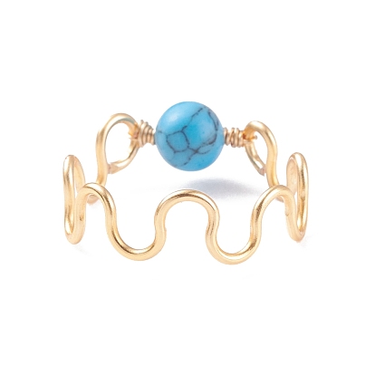Круглое кольцо из бисера с драгоценными камнями, волновое кольцо из медной проволоки для женщин, золотые