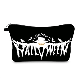 Halloween Scarecrow Pattern Polyester Waterpoof Makeup Storage Bag, Multi-functional Travel Toilet Bag, Clutch Bag with Zipper for Women