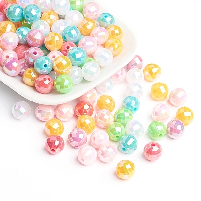 Plating Eco-Friendly Poly Styrene Acrylic Beads, AB Color, Faceted Round, Mixed Color, 10mm, Hole: 1mm, about 1030pcs/500g