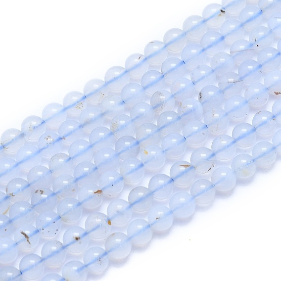 Naturelles bleu perles de calcédoine brins, ronde