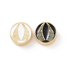 Brass Enamel Beads, Cadmium Free & Lead Free, Long-Lasting Plated, Real 18K Gold Plated, Flat Round with Wing