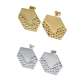 304 Stainless Steel Stud Earrings, Textured Hexagon
