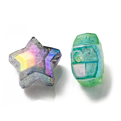 UV Plating Transparent Crackle Acrylic Beads, Gradient Color, Star
