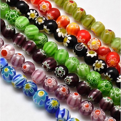 Round Millefiori Glass Beads Strands