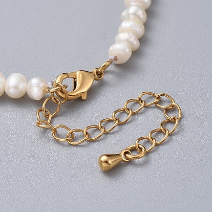 Bracelets de perles d'eau douce naturelles, avec chaînes d'extension en laiton et pochettes d'emballage en toile de jute sacs à cordon