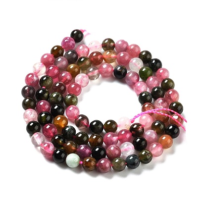 Brins de perles de tourmaline colorées naturelles, Grade a, ronde