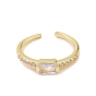 Clear Cubic Zirconia Rectangle Open Cuff Ring, Brass Jewelry for Women