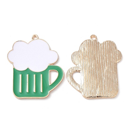 Alloy Pendants, with Enamel, Light Gold, Beer Charms, for Saint Patrick's Day