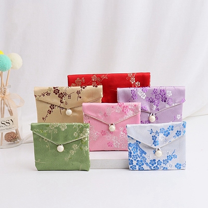 Cloth Embroidery Flower Jewelry Storage Pouches Envelope Bags, for Bracelets, Necklaces, Rectangle
